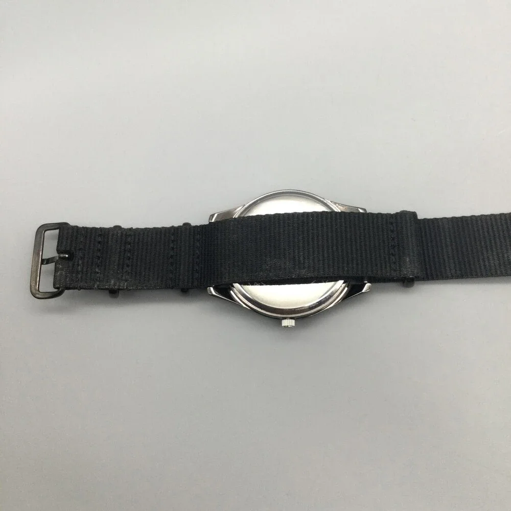 MDC Military Quartz Mens Watch 40mm Black Dial Silver Tone Nylon New Battery